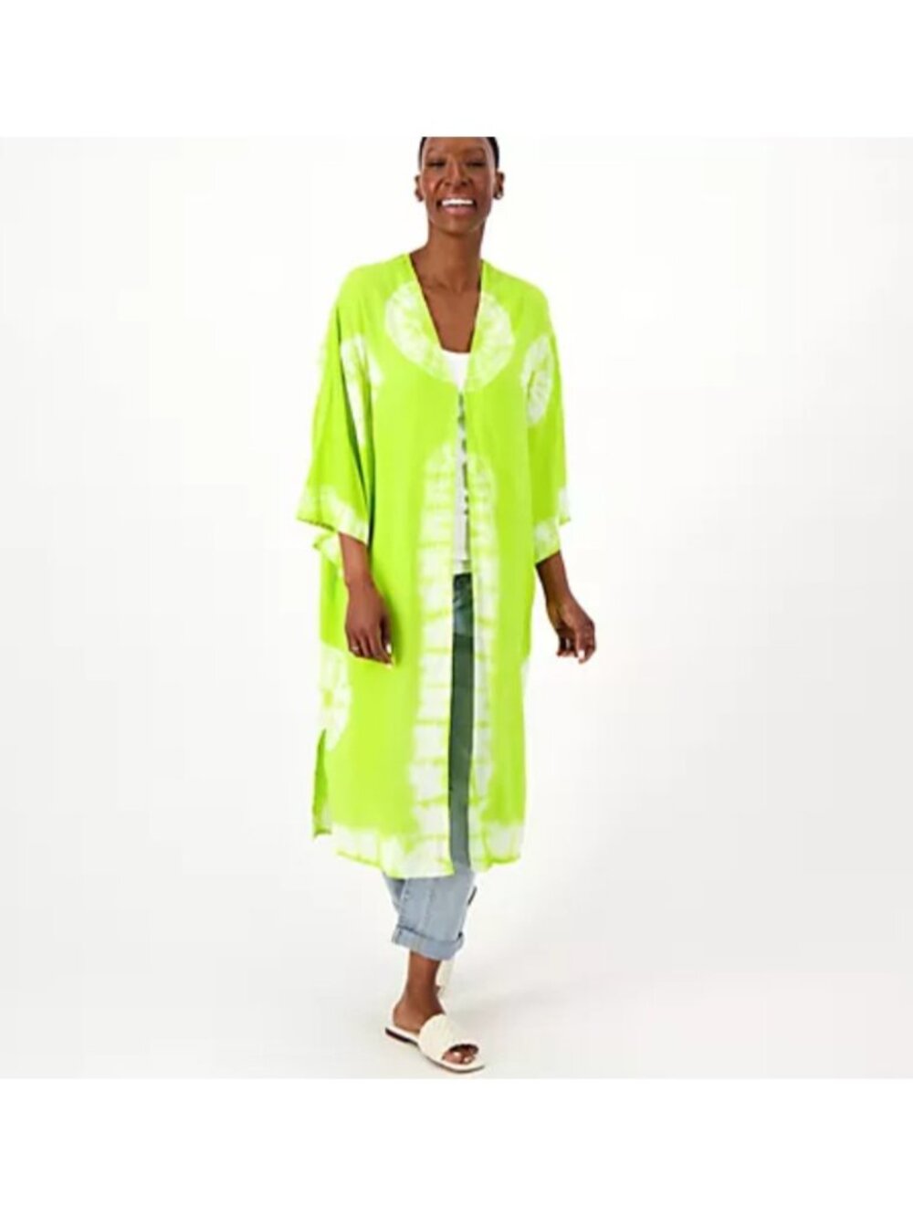 LOGO by Lori Goldstein Duster sz 1X Beach to Street Tie Dye Chartruse A601187